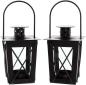 Preview: 2x Mini Laterne aus Metall + Glas, schwarz, Teelichthalter, Hängelaterne, Metalllaterne, Gartenlaterne, Windlicht, Gartendeko für Draußen wetterfest