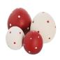 Preview: 4 Dekoeier "Pünktchen" aus Terracotta, rot / weiß, 7 + 10 cm hoch, Osterdeko, Ostereier-Set