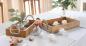 Preview: 2x Serviertablett aus Mango Holz in Antik Optik, Dekotablett mit Griffen aus Aluminium, Holztablett