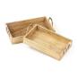 Preview: 2x Serviertablett aus Mango Holz in Antik Optik, Dekotablett mit Griffen aus Aluminium, Holztablett