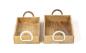 Preview: 2x Serviertablett aus Mango Holz in Antik Optik, Dekotablett mit Griffen aus Aluminium, Holztablett