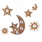 Preview: 6 Dekohänger "Sonne, Mond & Sterne" aus Metall in Rost Optik, mit kleinen silbernen Kugeln, Hängedeko, Türdeko, Wanddenko, Fensterdeko