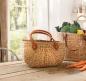 Preview: große Tasche aus Wasserhyazinthe mit Ledergriffen, Shopper