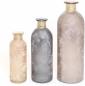 Preview: 3x Vasen "Flasche" aus satiniertem Glas mit Herzen aus Holz, Blumenvase, Flaschenvase, Dekoflasche, Vasenset