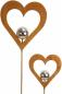 Preview: 2x Gartenstecker "Herz" aus Metall in Rost Optik, mit Silberkugel, 96 + 120 cm hoch, Dekostecker, Roststecker, Gartendeko für Draußen