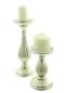 Preview: 2x Kerzenhalter "Eleganz" aus Holz in silber mit Antik Design in gold, Kerzenständer für Stumpenkerzen