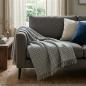 Preview: Webdecke "Ikarus" mit Fransensaum, extra weich, creme / blau / grau, Kuscheldecke, Sofadecke