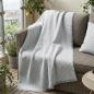Preview: Webdecke "Ikarus" mit Fransensaum, extra weich, creme / blau / grau, Kuscheldecke, Sofadecke