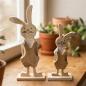 Preview: 2x Osterhase "Latzhose" aus recyceltem Holz, 30 + 38 cm hoch, Dekofigur Hasenmann und Hasenjunge, Osterdeko
