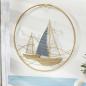Preview: 3D Wandbild "Regatta" aus Metall in gold, 2 Segelboote in rundem Rahmen, Wanddeko