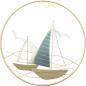 Preview: 3D Wandbild "Regatta" aus Metall in gold, 2 Segelboote in rundem Rahmen, Wanddeko
