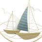 Preview: 3D Wandbild "Regatta" aus Metall in gold, 2 Segelboote in rundem Rahmen, Wanddeko