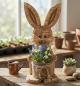 Preview: Dekofigur "Hase" aus Holz in Shabby Optik, mit Pflanztopf aus Metall, Osterdeko, Tischdeko, Osterhase, Holzdeko