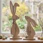 Preview: 2x Dekofigur Hase "Natur" aus MDF, bemalt, mit Metall Deko schwarz, Osterdeko, Osterhase, Hasendeko