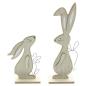 Preview: 2x Dekofigur Hase "Natur" aus MDF, bemalt, mit Metall Deko schwarz, Osterdeko, Osterhase, Hasendeko