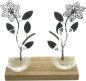 Preview: Board "Flowers" aus Holz, 2 Metall Blumen in schwarz & 2 Vasen aus Glas, Dekoboard, Vasenhalter, Blumenvase