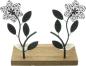 Preview: Board "Flowers" aus Holz, 2 Metall Blumen in schwarz & 2 Vasen aus Glas, Dekoboard, Vasenhalter, Blumenvase