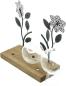 Preview: Board "Flowers" aus Holz, 2 Metall Blumen in schwarz & 2 Vasen aus Glas, Dekoboard, Vasenhalter, Blumenvase