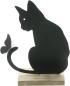 Preview: Dekofigur "Katze mit Schmetterling" aus Metall, matt schwarz, 21 cm hoch, Metallfigur, Metalldeko