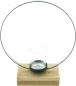 Preview: Windlicht "Ring" aus Metall, schwarz, mit Sockel aus recyceltem Holz, 1 Teelichtglas, Teelichthalter, Windlichtglas