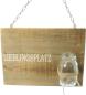 Preview: Schild "Lieblingsplatz" aus recyceltem Holz mit Glasvase, Wanddeko mit Schriftzug, Wandschmuck, Wandbild