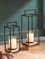 Preview: 2x Laterne "Modern Industrial" aus Metall & Glas mit Holz Sockel, 35 + 45 cm hoch, Windlicht