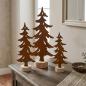 Preview: 3x Dekofigur "Tanne" aus Metall mit Echtrost, 18 + 23 + 30 cm hoch, Sockel aus Holz, Tischdeko, Tannenbaum, Weihnachtsdeko