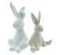 Preview: 2x Dekofigur "Häschen" aus Porzellan in beige und weiß, Hase 15 + 19 cm hoch, Osterfigur, Osterhase, Osterdeko