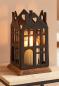 Preview: Windlicht "Haus" aus Metall, schwarz, Sockel aus Mango Holz & Windlichtglas, Kerzenhalter