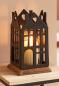 Preview: Windlicht "Haus" aus Metall, schwarz, Sockel aus Mango Holz & Windlichtglas, Kerzenhalter
