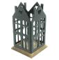 Preview: Windlicht "Haus" aus Metall, schwarz, Sockel aus Mango Holz & Windlichtglas, Kerzenhalter