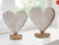 Preview: 2x Dekofigur Herz "Silber" aus Aluminiumguss in silber, Antik Finish, Sockel aus Mango Holz, Dekoherz