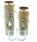 Preview: 2x Windlichtsäule "Blüten" aus Holz & Glas, 30 + 35 cm hoch, im Shabby Look, Teelichthalter, Holzsäule mit Kerzenglas