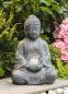 Preview: Dekofigur Buddha "Erleuchtung" aus Zement in Stein Optik mit Windlichtglas, 33 cm hoch, Gartendeko für Draußen