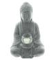 Preview: Dekofigur Buddha "Erleuchtung" aus Zement in Stein Optik mit Windlichtglas, 33 cm hoch, Gartendeko für Draußen