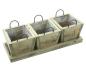 Preview: 3 Mini Pflanztöpfe mit Tablett, aus recyceltem Holz, Blumentopf für In- & Outdoor, Pflanzgefäß eckig, Pflanzkübel