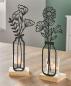 Preview: 2x Teelichthalter "Metallblumen" matt schwarz, 27 cm hoch, Kerzengläser auf Holz-Sockel, Metall Deko mit Windlicht-Glas, Kerzenständer