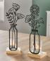 Preview: 2x Teelichthalter "Metallblumen" matt schwarz, 27 cm hoch, Kerzengläser auf Holz-Sockel, Metall Deko mit Windlicht-Glas, Kerzenständer