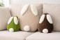 Preview: 3x Dekokissen "Hase" aus samtigem Stoff, grün beige und braun, Sofakissen mit Füllung & Bezug, kuschelige Zierkissen, Couchkissen, Kissen