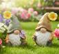 Preview: 2x Wichtel "Blümchen" aus Polyresin, Gartendeko wetterfest, Gartenzwerg, Gnom, Outdoor Garten Dekofigur