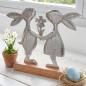 Preview: Osterfiguren "Hasenpaar mit Blumen" Osterhasen aus Aluminium, silber mit Antik Finish, 24x20 cm, Osterdeko, Deko Figur