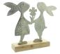 Preview: Osterfiguren "Hasenpaar mit Blumen" Osterhasen aus Aluminium, silber mit Antik Finish, 24x20 cm, Osterdeko, Deko Figur