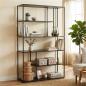 Preview: Regal "Classico" Bücherregal aus Metall, schwarz, Wohnzimmer Deko-Regal, Standregal, 6 Ebenen, 90 x 30 x 160 cm, Blumenrgal, Büroregal
