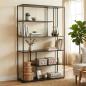 Preview: Regal "Classico" Bücherregal aus Metall, schwarz, Wohnzimmer Deko-Regal, Standregal, 6 Ebenen, 90 x 30 x 160 cm, Blumenrgal, Büroregal