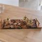 Preview: Tablett "Akazie" aus Holz mit Griffen in Messing, 43x15 cm, Serviertablett, Holztablett rechteckig, Kaffeetablett