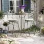 Preview: Klappstuhl "Ornamente" aus Metall, mint-grün mit Rost Effekten, hoher Gartenstuhl, Barstuhl, Bistrostuhl