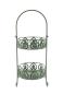 Preview: Etagere "Ornamente" aus Metall, grün mit Rost Finish, 2 Etagen, Cupcake Muffin Obst Ständer mit Griff
