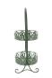 Preview: Etagere "Ornamente" aus Metall, grün mit Rost Finish, 2 Etagen, Cupcake Muffin Obst Ständer mit Griff