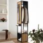 Preview: Garderobe "Modern" aus Metall schwarz & Bambus, 44x34x186 cm, Flurgarderobe schmal mit Kleiderstange, Ablage, 6 Haken