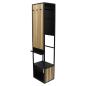 Preview: Garderobe "Modern" aus Metall schwarz & Bambus, 44x34x186 cm, Flurgarderobe schmal mit Kleiderstange, Ablage, 6 Haken